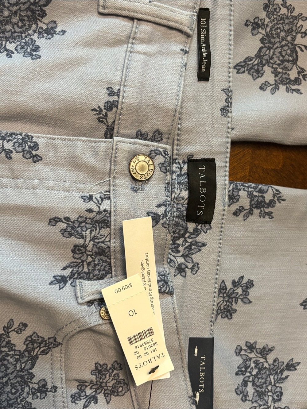 Talbot blue floral slim ankle jeans, size 10 NWT - Picture 4 of 4